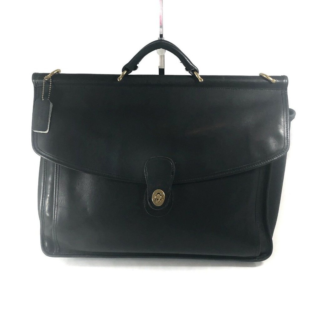 VTG Coach Black Leather Briefcase Messenger Bag